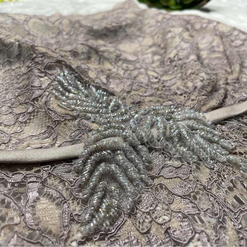 Zac Posen Truly Guipure Lace Sleeveless Special Occasion Dress in Gray Silver 2 - Picture 7 of 16